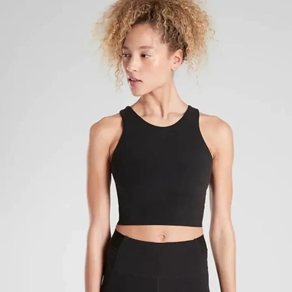 Athleta Conscious Crop Racerback High Neck Low Impact Sports Bra Black S